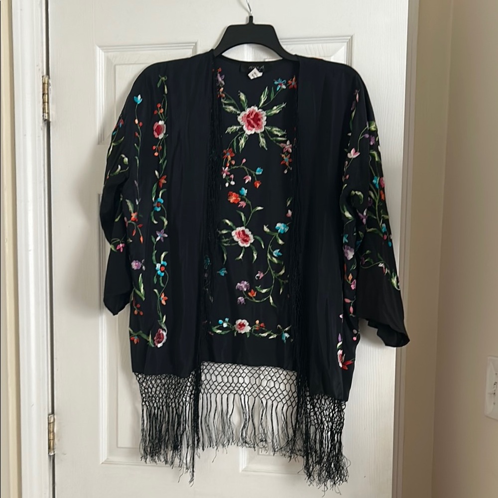 Embroidered Black Fringe Jacket